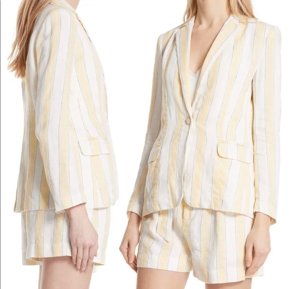 Frame Jacket Yellow White Striped Linen Blazer Jacket 2 - Picture 8 of 8